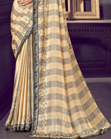 Vishal Prints Fawn Patterned Chiffon Printed Saree With Diamond And Core Piping