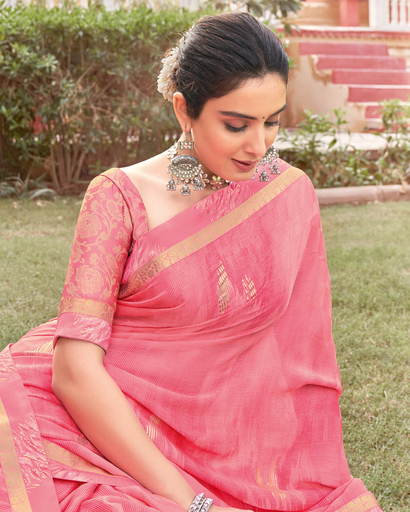 Vishal Prints Pink Printed Fancy Chiffon Saree With Foil Print And Border