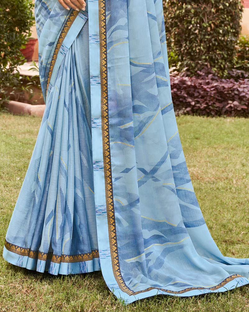 Vishal Prints Pastel Blue Printed Fancy Chiffon Saree With Foil Print And Border
