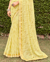 Vishal Prints Pastel Yellow Printed Fancy Chiffon Saree With Foil Print And Border
