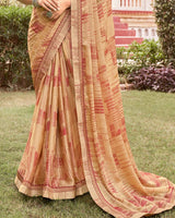 Vishal Prints Fawn Printed Fancy Chiffon Saree With Foil Print And Border
