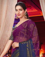 Vishal Prints Purple And Blue Brasso Saree With Diamond Work And Tassel