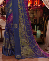 Vishal Prints Purple And Blue Brasso Saree With Diamond Work And Tassel