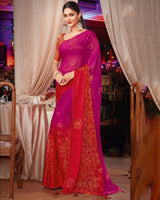 Vishal Prints Violet And Red Brasso Saree With Diamond Work And Tassel