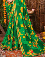 Vishal Prints Green Printed Georgette Saree With Border