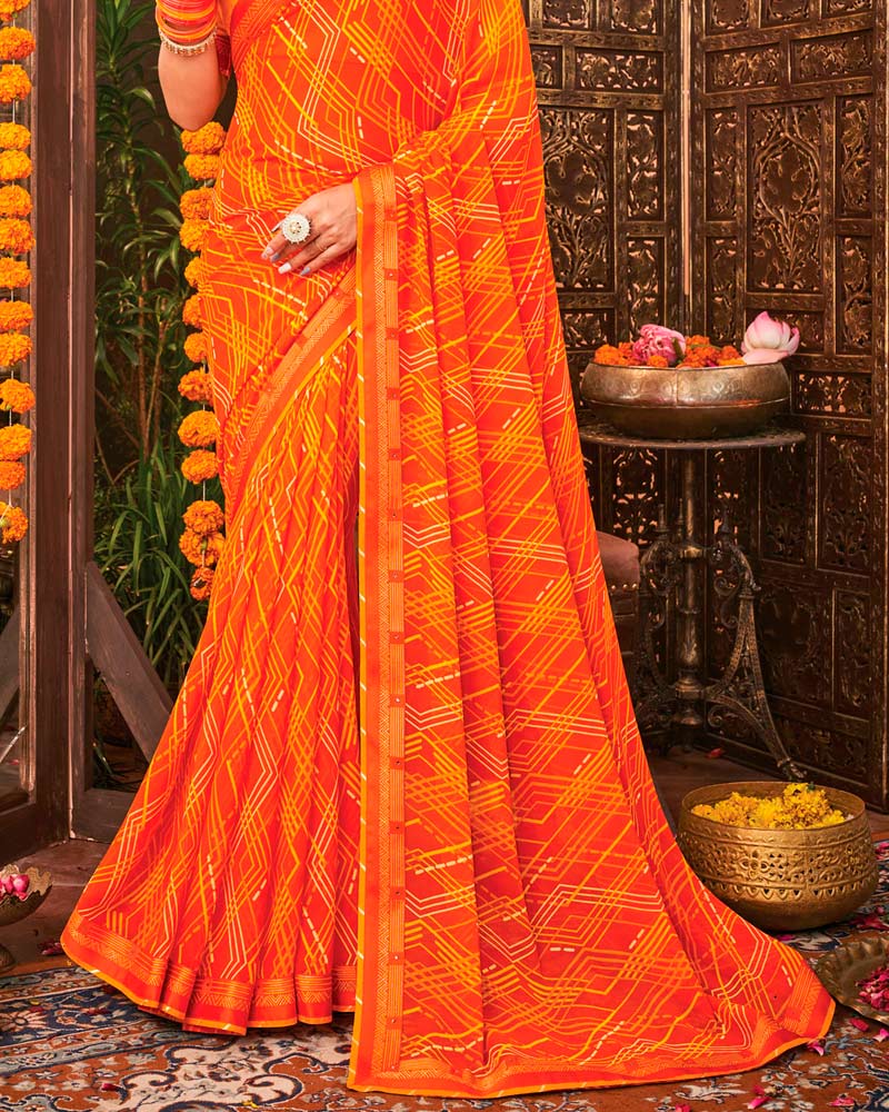 Vishal Prints Dark Orange Printed Georgette Saree With Border
