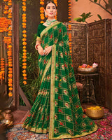 Vishal Prints Green Printed Georgette Saree With Border