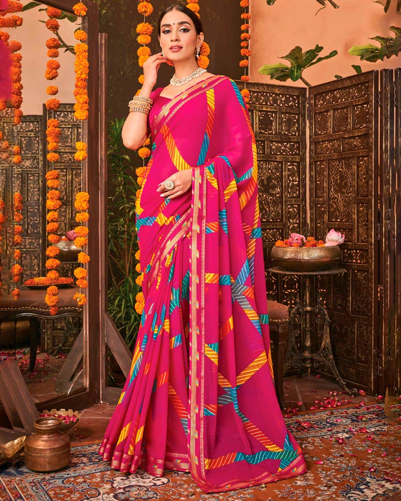 Vishal Prints Hot Pink Printed Georgette Saree With Border