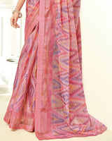 Vishal Prints Pink Ikkat Digital Print Saree With Diamond Work And Core Piping
