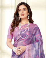 Vishal Prints Lavender Ikkat Digital Print Saree With Diamond Work And Core Piping